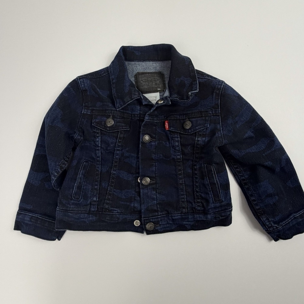 Levi's Toddler Denim Jacket – Size 24M – Dark Wash Camo Print Trucker Style‎